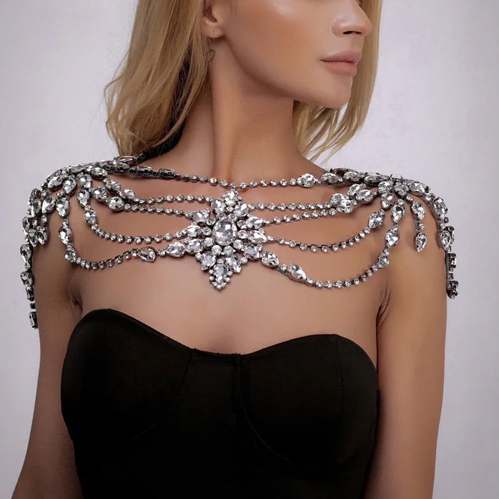 Body Jewelry Necklace - قلادة سلسلة كتف زفاف كريستال بوهو