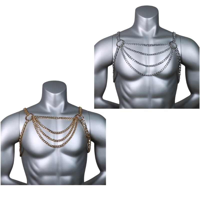 Body Jewelry Necklace - الرجال مثير الجسم المعدني الصدر سلسلة