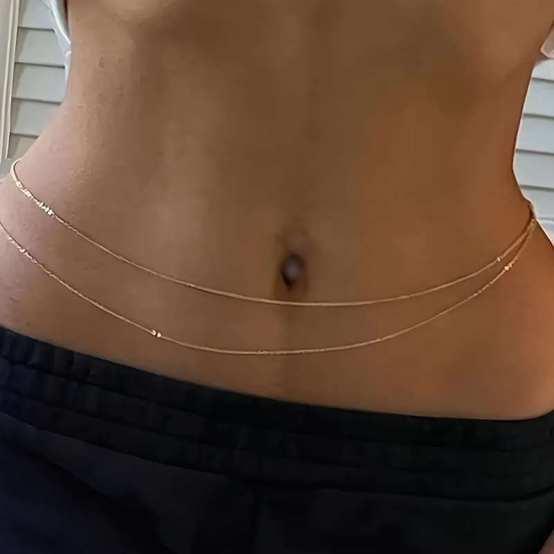 Body Jewelry For You - حزام خصر معدني ذهبي مزدوج الطبقات