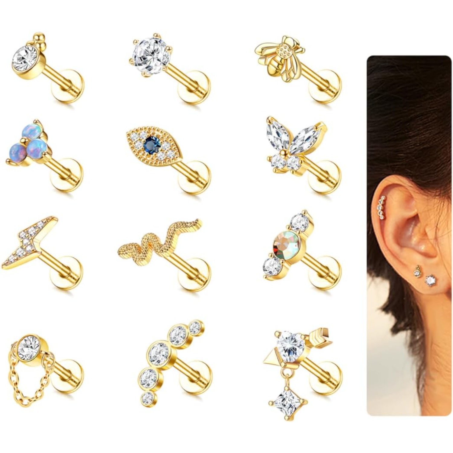 Bobisty 1 قطعة أقراط الغضروف م - مراجعة Body Jewelry Surgical Steel وسعره